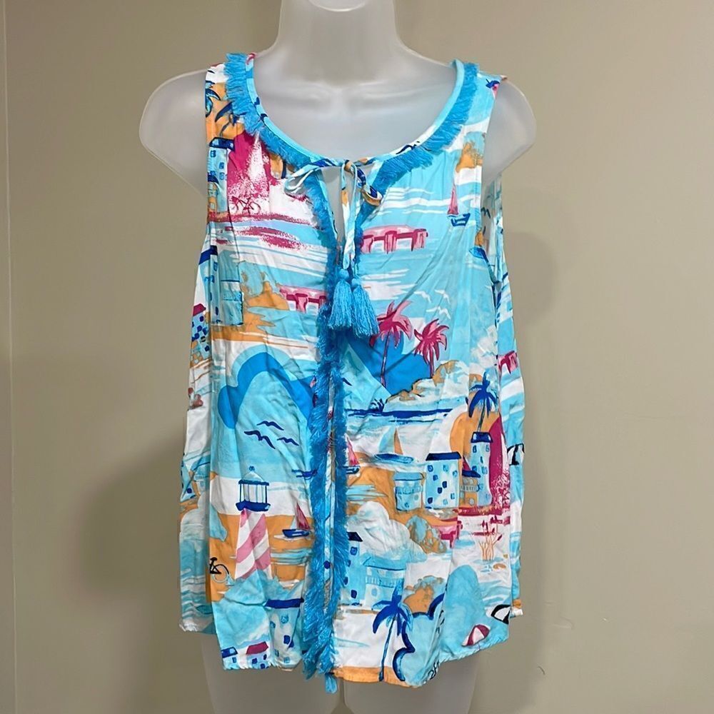 NWOT Crown & Ivy Beachy Lighthouse Blouse with fringe.  Size S small 4/6
